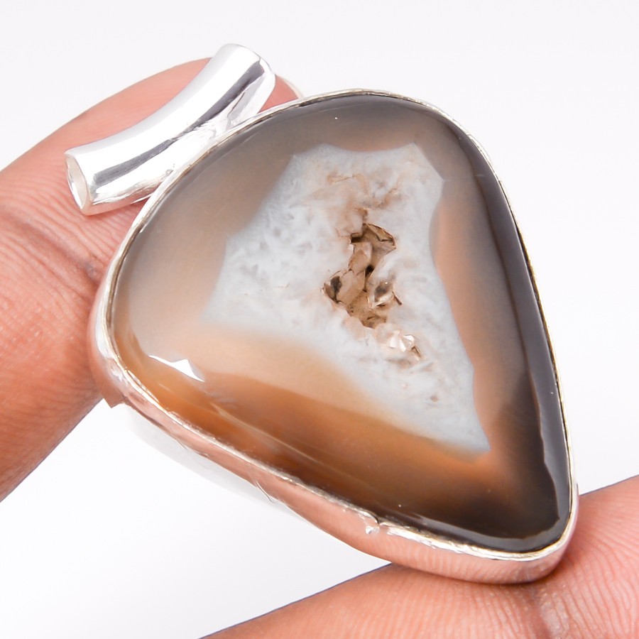 Agate Drusy Gemstone 925 Sterling Silver Handmade Pendant 1.75″ T6