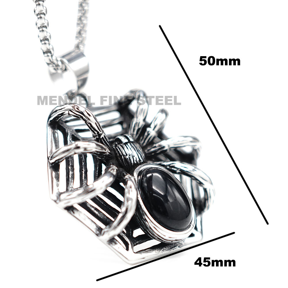 MENDEL Mens Womens Black Onyx Widow Spider Web Pendant Necklace Stainless Steel