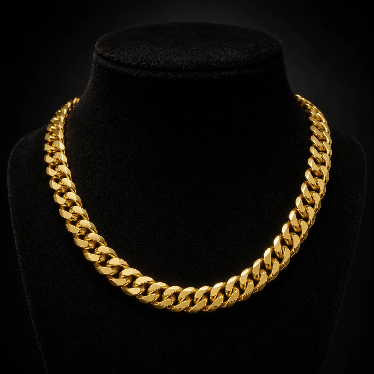 Men’s 12mm Miami Cuban Link Chain 20″ 18K Gold Plated Stainless Steel Necklace