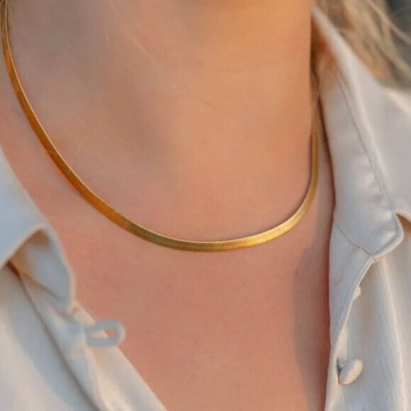 Waterproof Gold Chain Necklace Classic Herringbone Necklace Everyday Jewelry