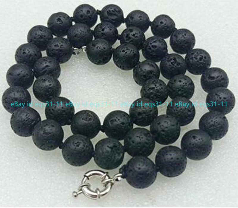 Fashion 10mm Black Lava Rock Round Beads Boutique Necklace 18-36 inch
