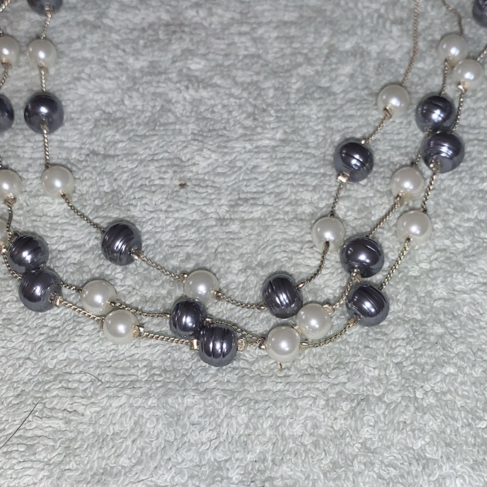 VTG Necklace Layered Beaded White Gray Round Adjustable Fashion