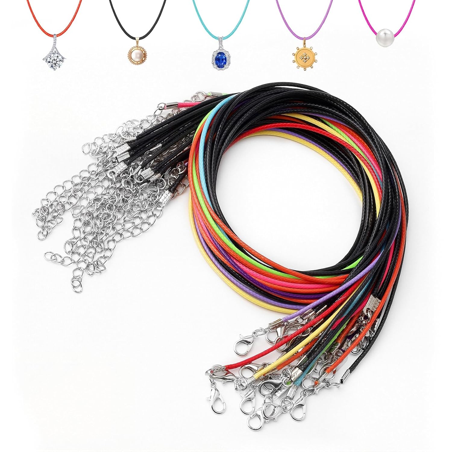 Black Leather Necklace Cord with Clasps, 20Pcs Multicolor Rope Necklace String