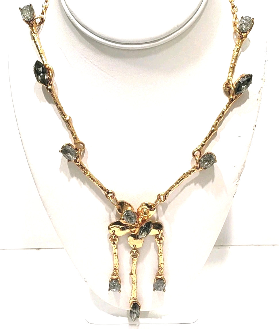 Exquisite ! GAVILANE, PARIS NECKLACE – SILVERY GREY QUARTZ GEMSTONES – 18″