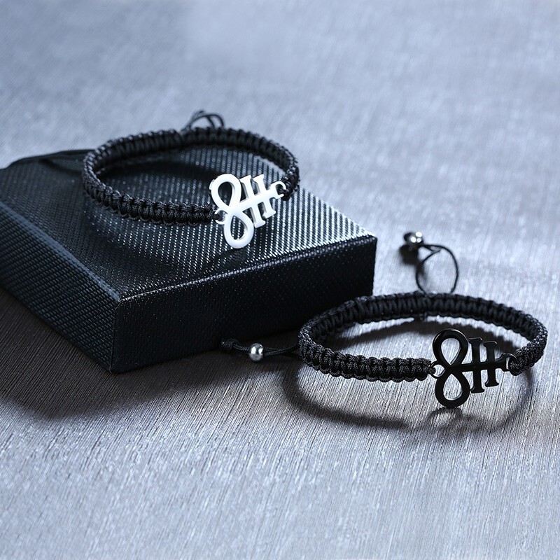Braided Rope Men Bracelet Cuff Satanic Sigil of Lucifer Inverted Crucifix Cross
