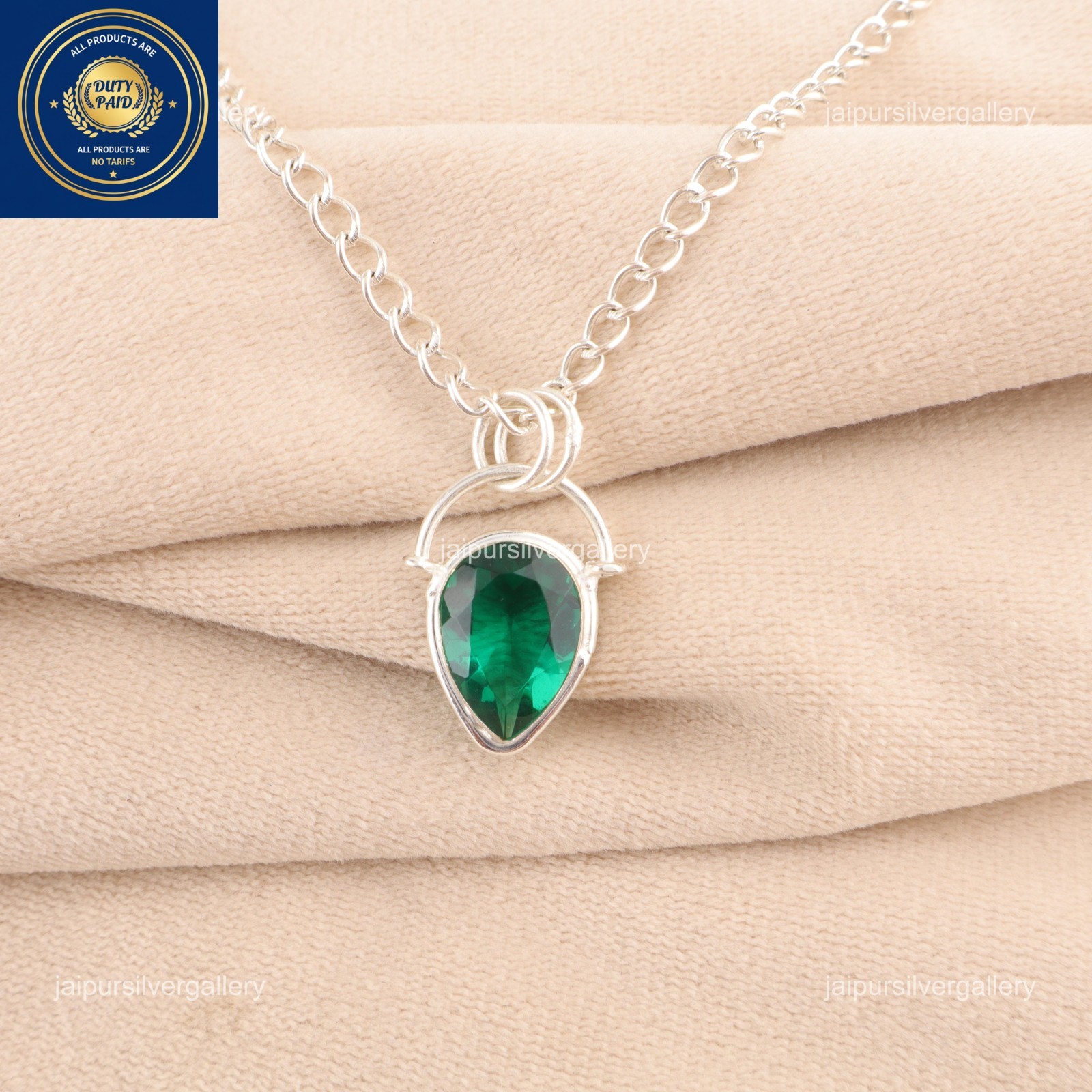 925 Silver Emerald Gemstone Jewelry Handmade Unique Pendant 1.01″ For Mother