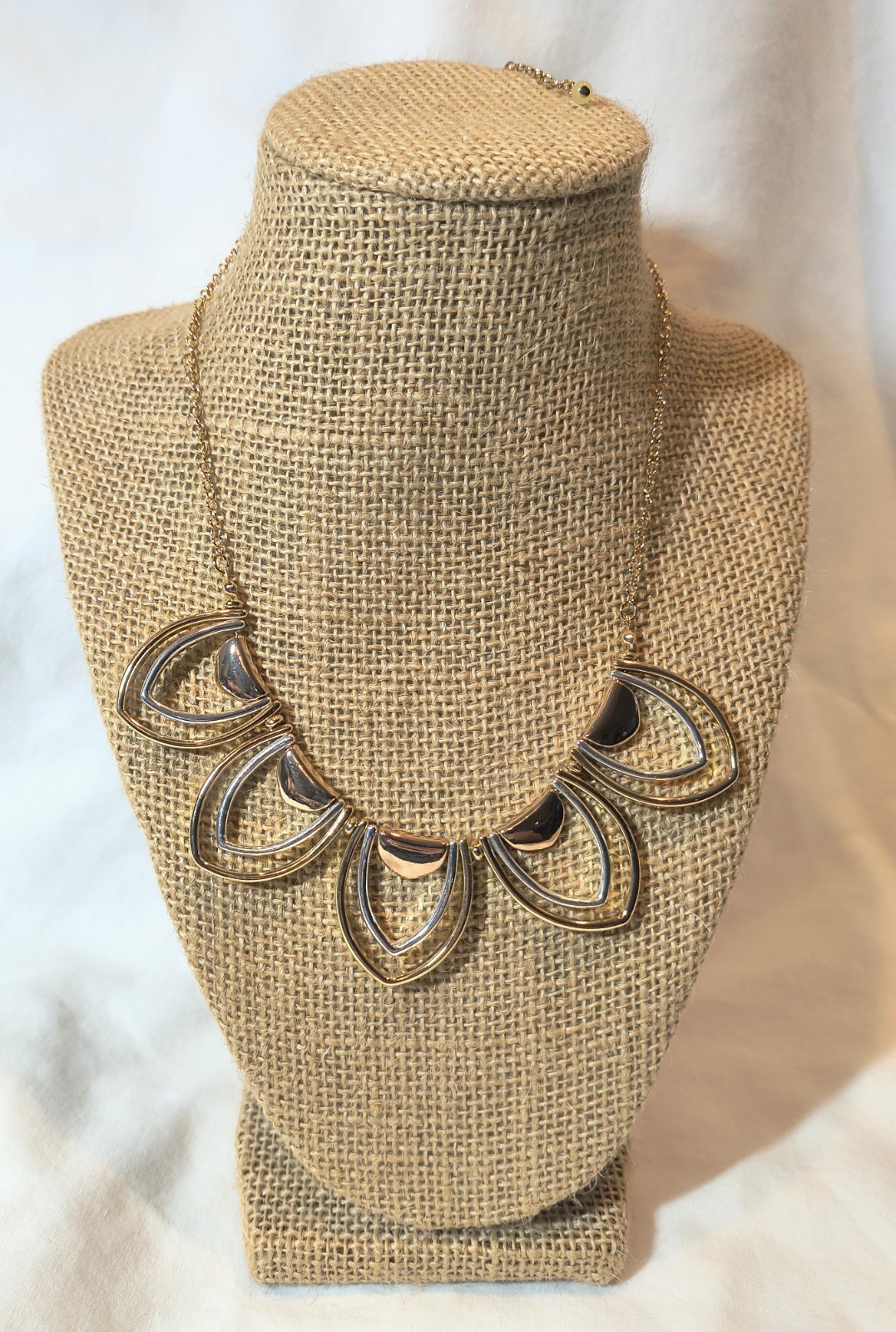 Two Tone Geometric Statement Necklace Open Design Modern Bib Style 16-18″