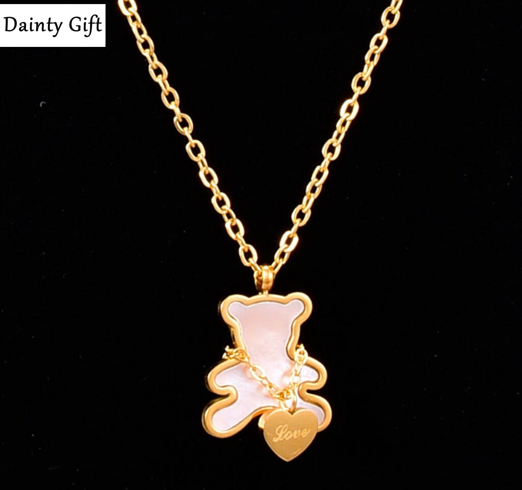 Women Girl Titanium Stainless Steel Animal Seashell Heart Bear necklace 16-18″