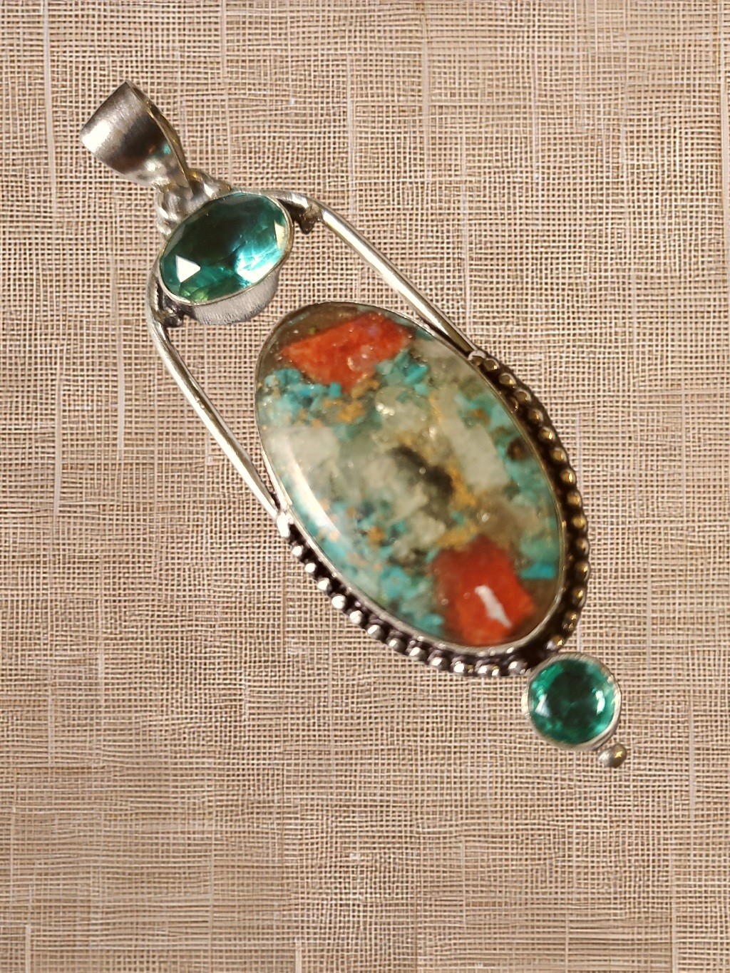 Oyster Turquoise with Blue Synthetic Topaz Accent Stones Pendant