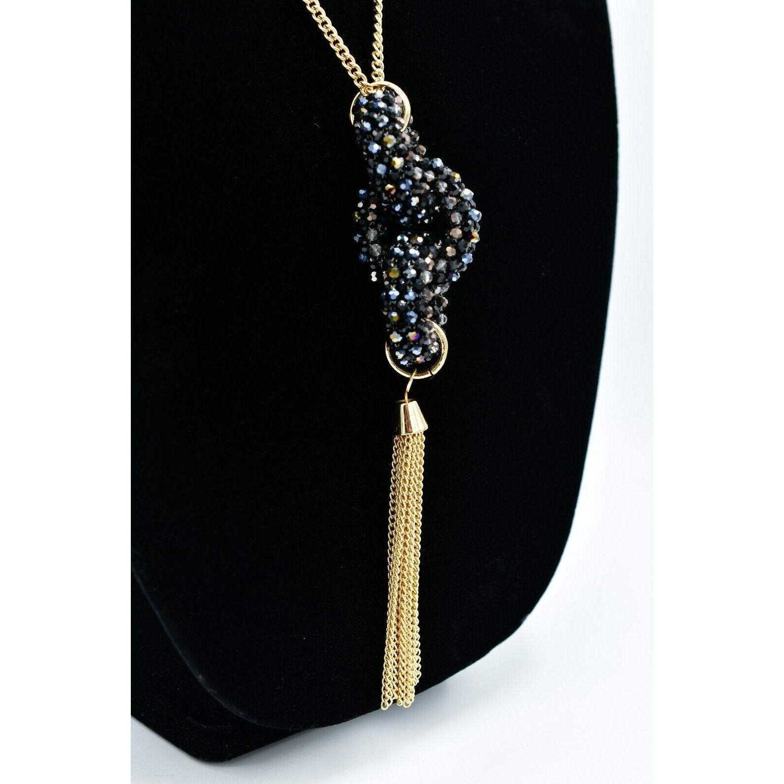 INC NWT Long Statement Necklace Layered Chain Tassel Gunmetal Crystal Gold BinL