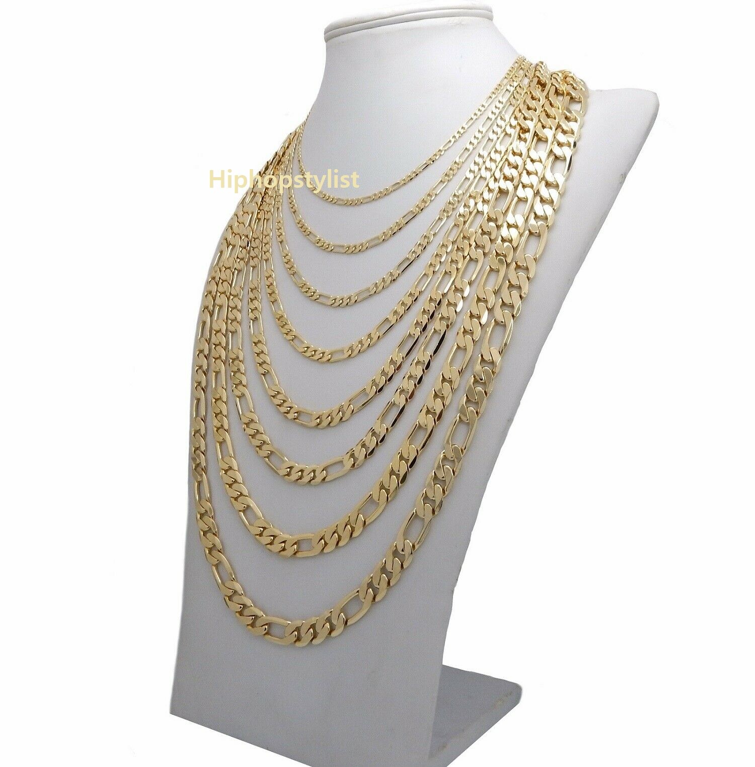 14k Italian Figaro Link Chain Necklace 3mm to 10mm Gold Plated 16″ 18″ 20″ 24 30