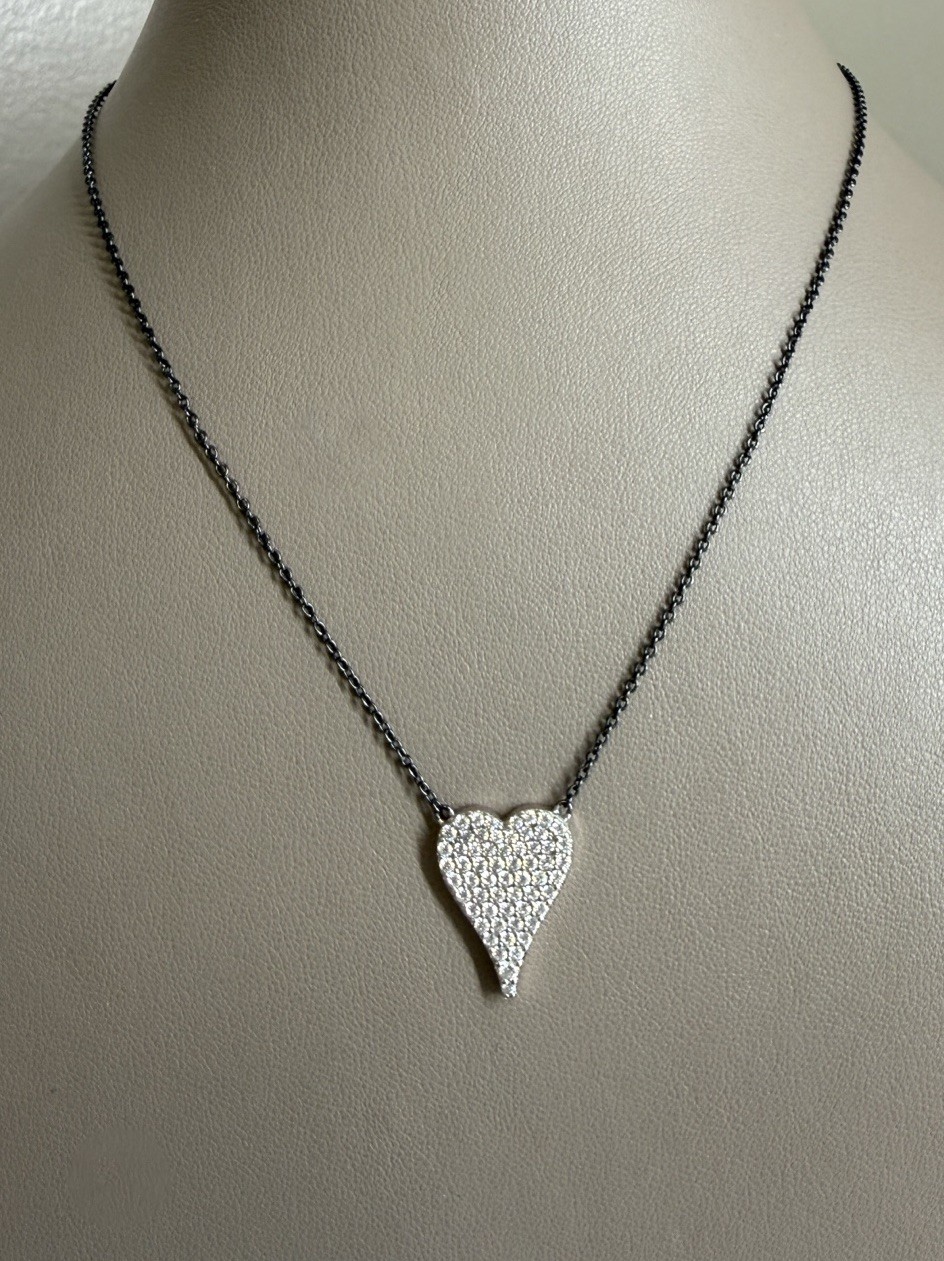 Diamonique Jennifer Miller Mini Heart Necklace 925 Pavé CZ 16-20″ Chain RETIRED