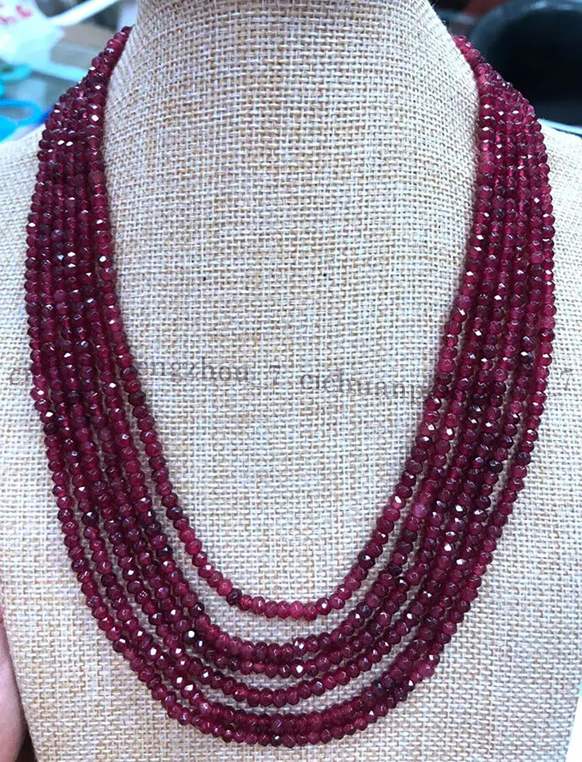 Natural 6 Rows 2x4mm Faceted Red Garnet Rondelle Gemstone Beads Necklace 17-22”