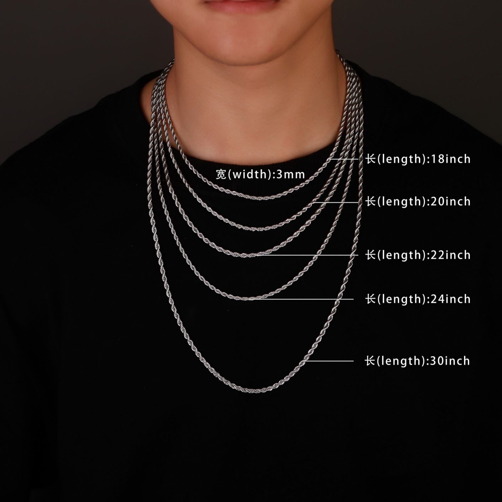 2/3/4/5/6mm Stainless Steel Women Men Rope Chains Necklaces 16-30”