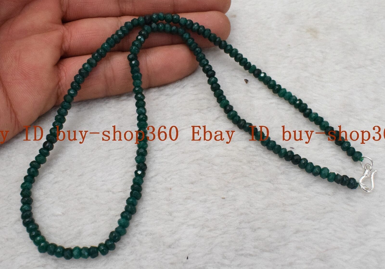 Natural 2x4mm Dark Green Jade Abacus Gemstone Beads Necklace 18” AAA