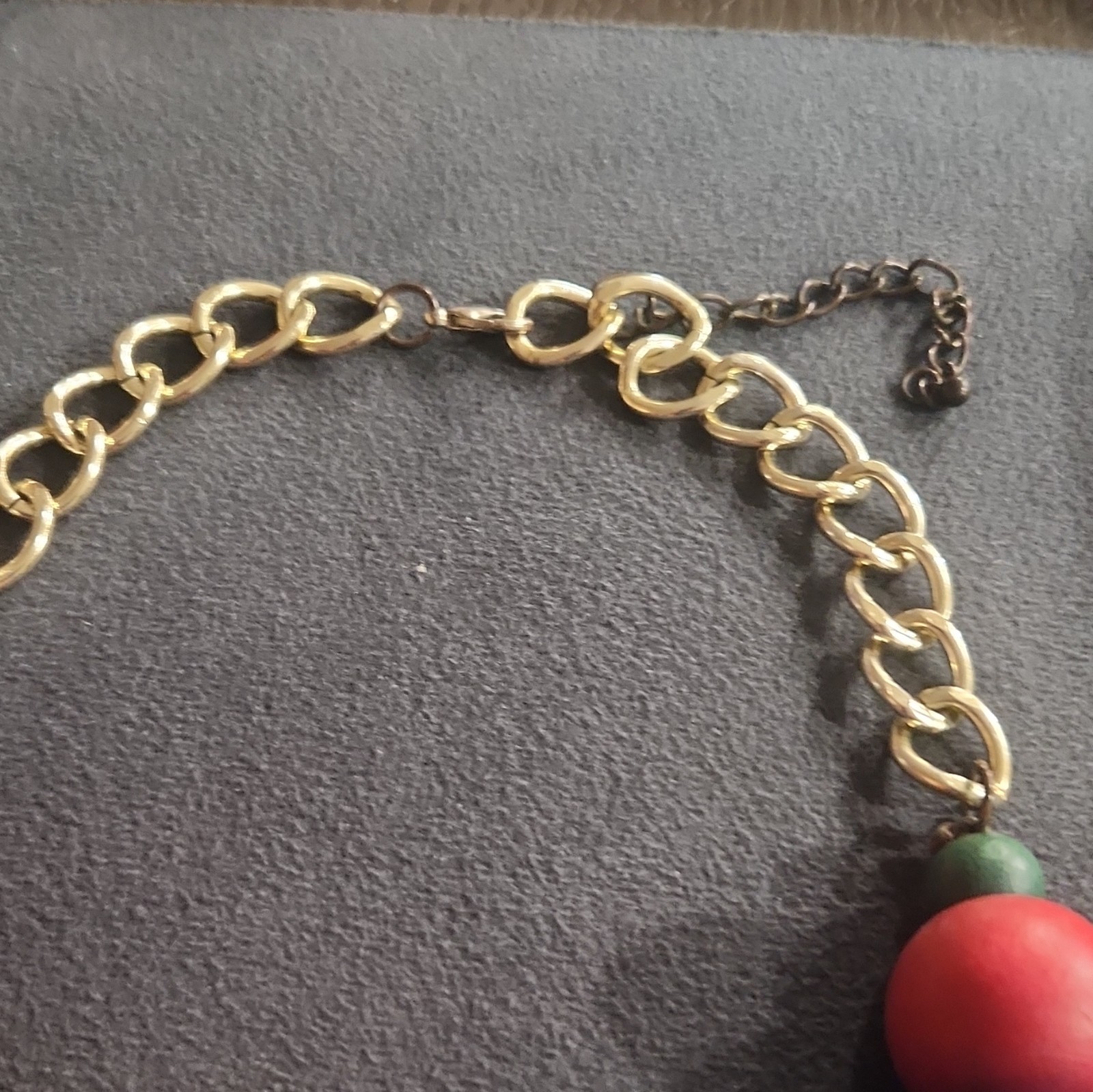 Multicolor Large Wood Bead Statement Necklace Cable Chain Adjustable Extender