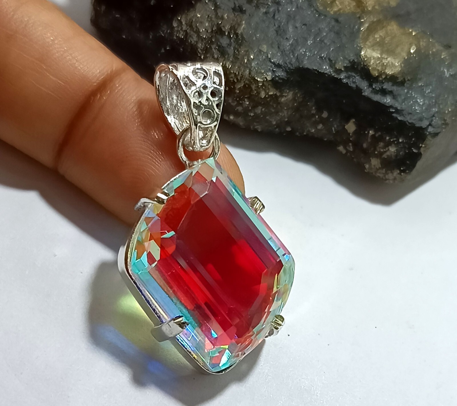 45.57 Ct EGL Certified Natural Mystic 925 Solid Silver Pendant Loose Gemstone