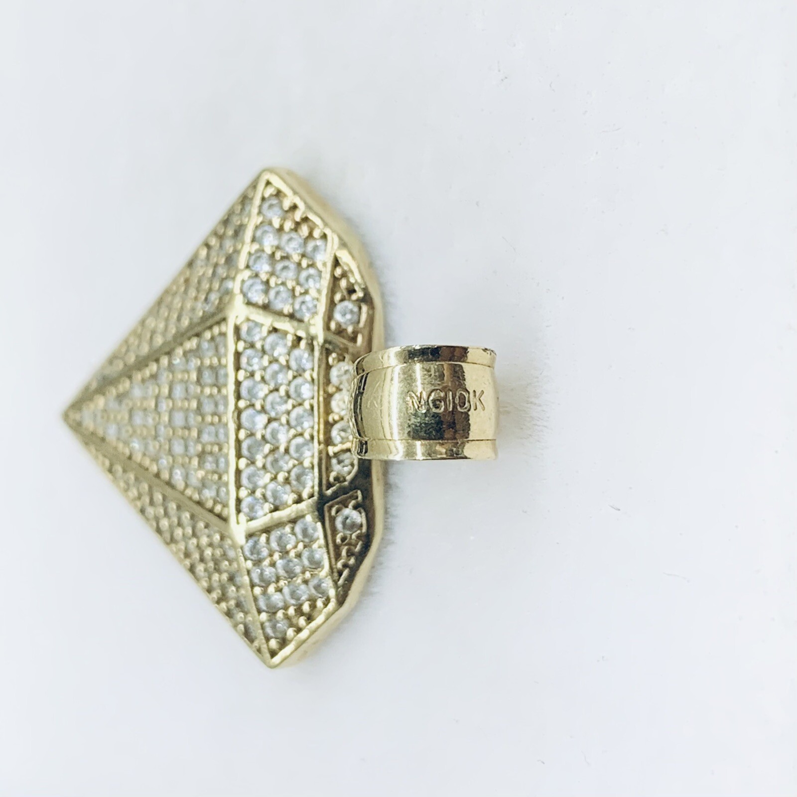 10k Yellow Gold Diamond Shape Cluster Round Cut CZ Drop Pave Pendant Charm 3g