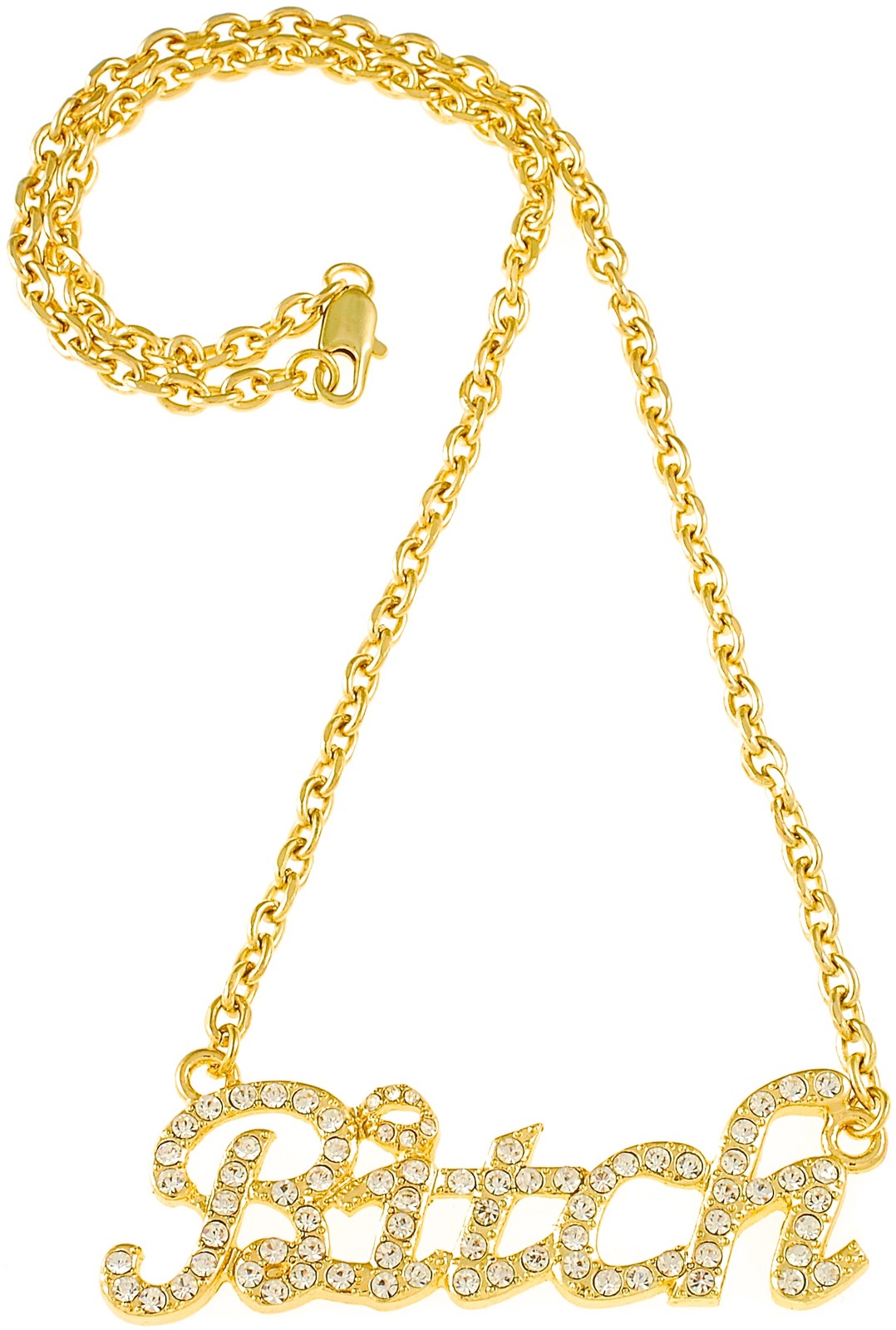 Bitch Necklace New Crystal Rhinestones Pendant with 18 3/4 Inch Long Link Chain