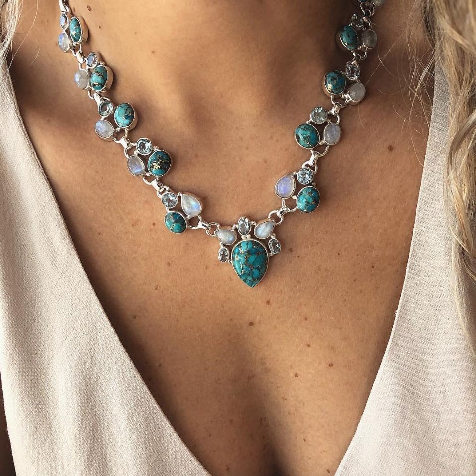 Vintage Drop Turquoise Pendant Necklace for Women Healing Stone Jewlery Gift