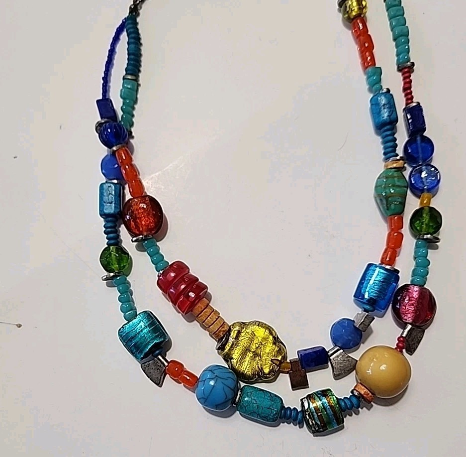 Chico’s Boho Art Glass Ncklace 2-strands Colorful Mixed Beads