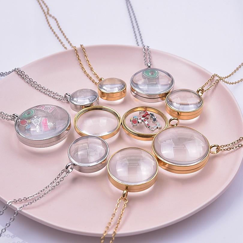 FLOATING CHARMS LOCKET LIVING MEMORY SPHERE PENDANT STAINLESS STEEL PERSONALISED