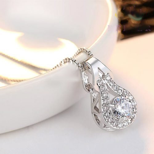 3.00 CTTW Love Knot Halo CZ Pendant Necklace Made With Crystals From Swarovski