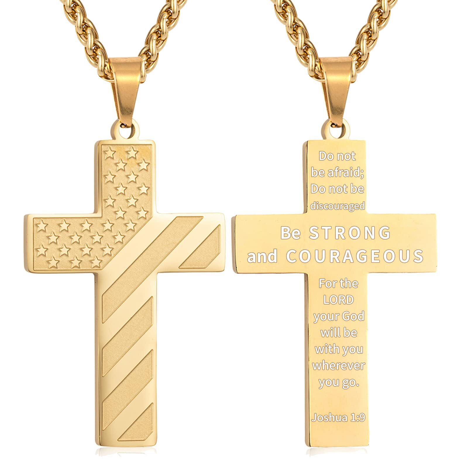 Cross Necklace for Men Boys Bible Verse American Flag Pendant Baptism Religious