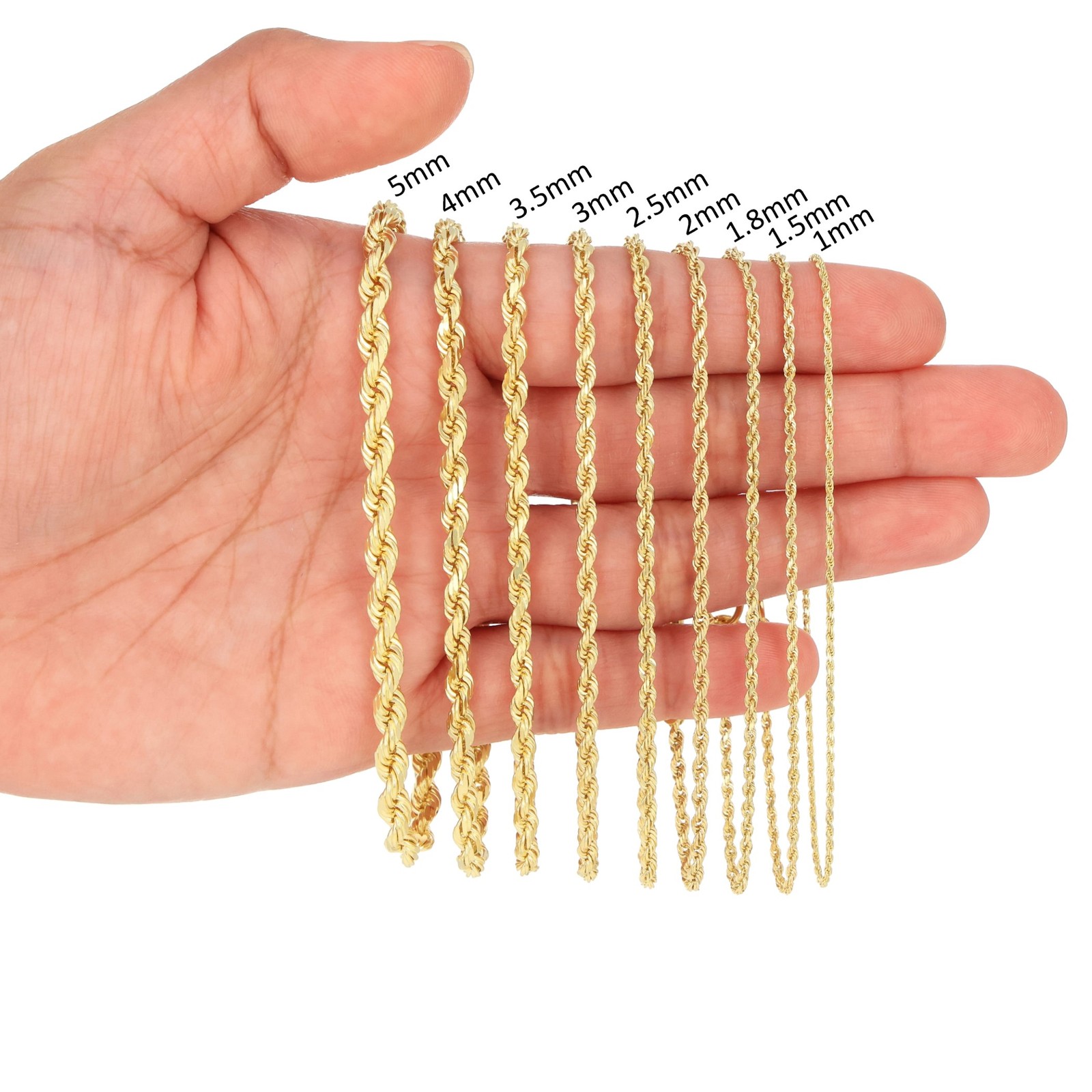 10K Yellow Gold 2mm-7mm Diamond Cut Rope Chain Necklace Men Womens 16″- 30″