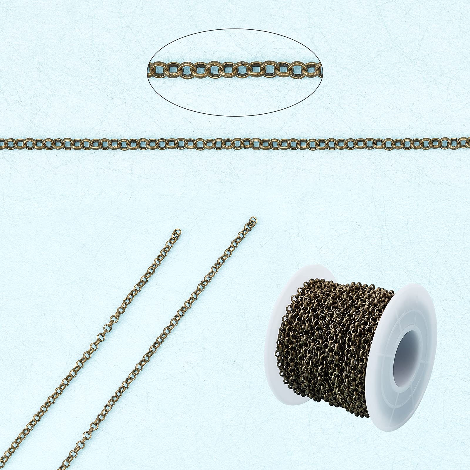 About 32.8 Feet/11Yards Iron Rolo Chains Unwelded Findings with Spool Lead Fr…