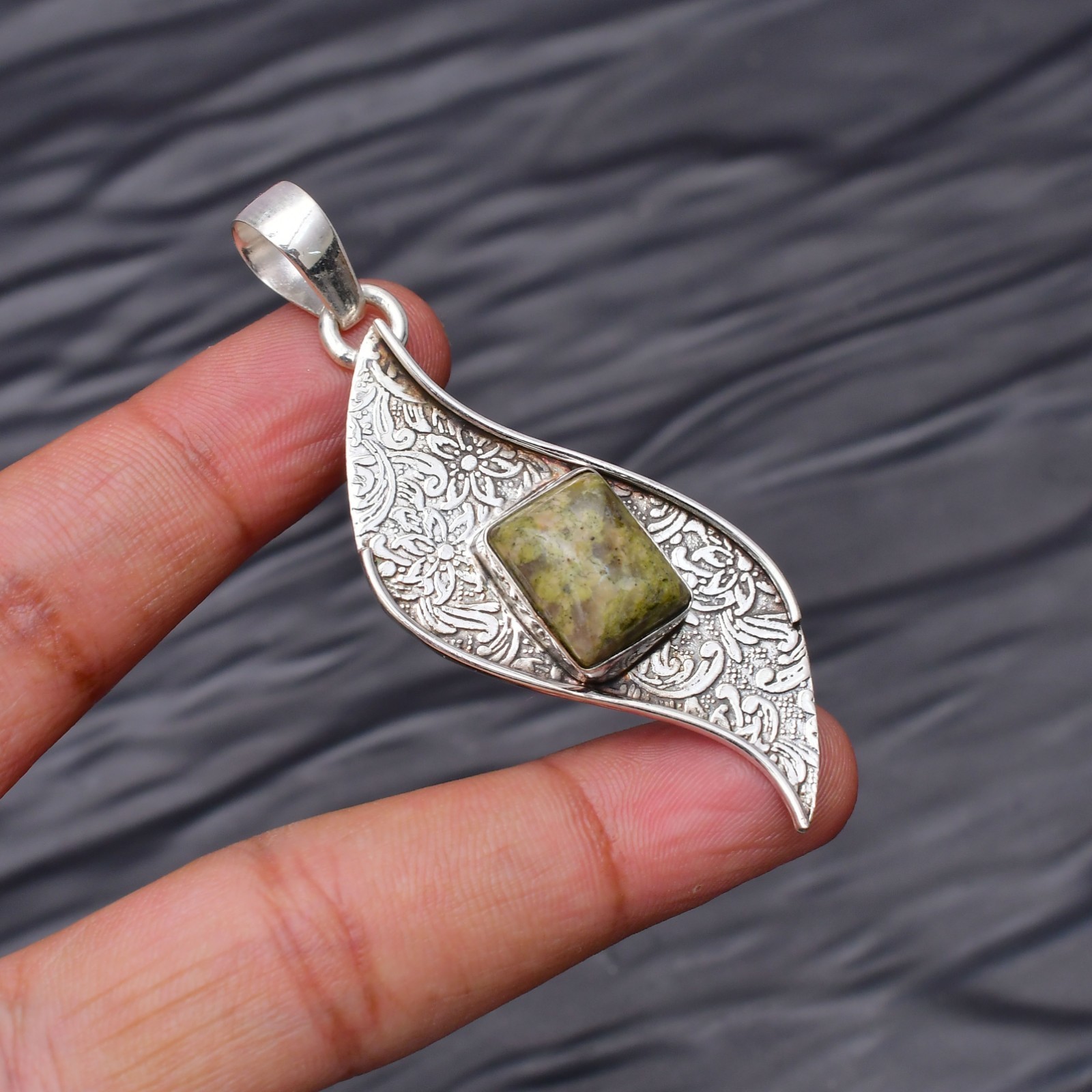 Unakite Gemstone 925 Sterling Silver Jewelry Pendant 2.12″