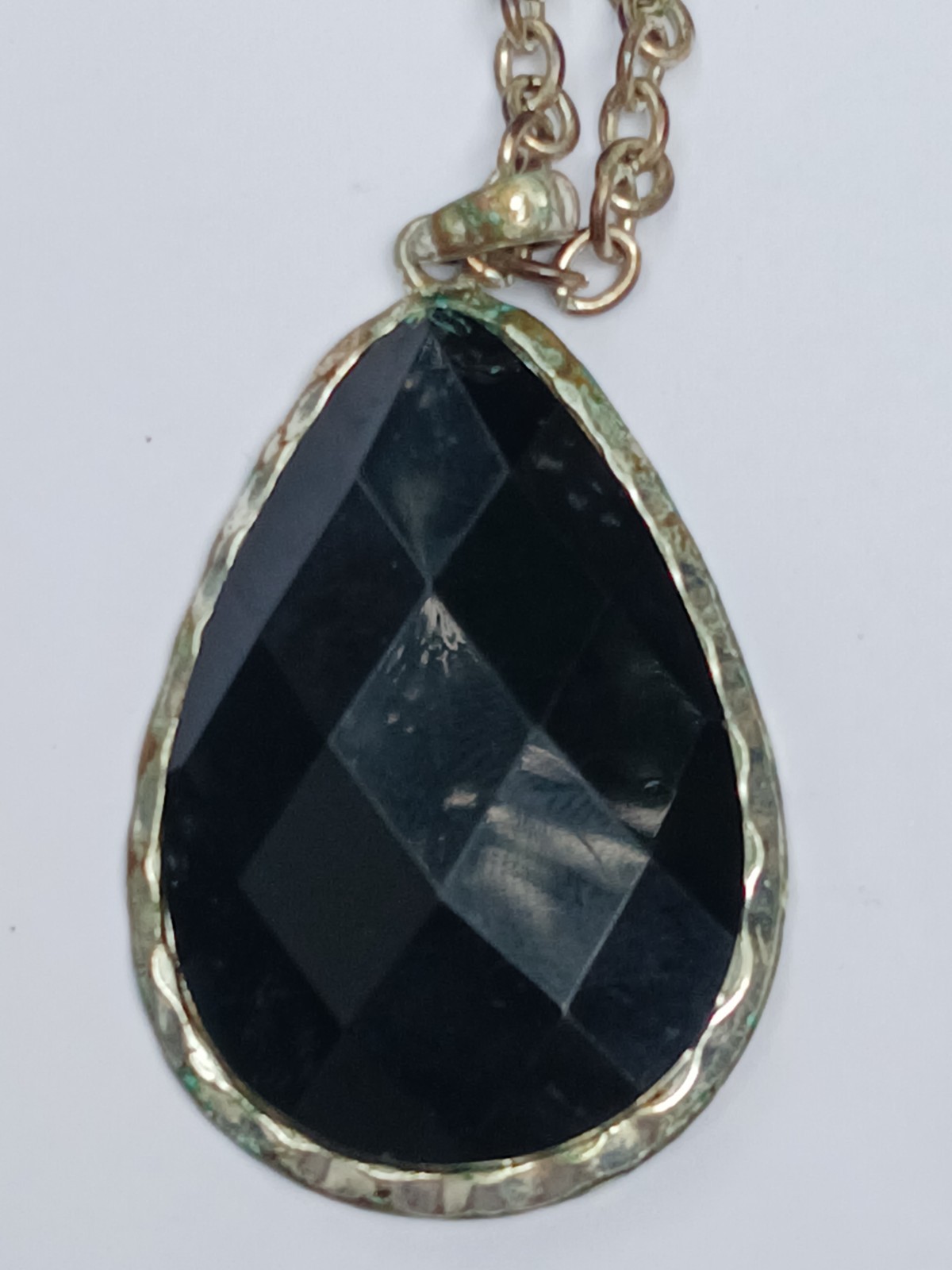 Vintage Silver tone Huge drop shape Black Acrylic necklace Statement jewelry
