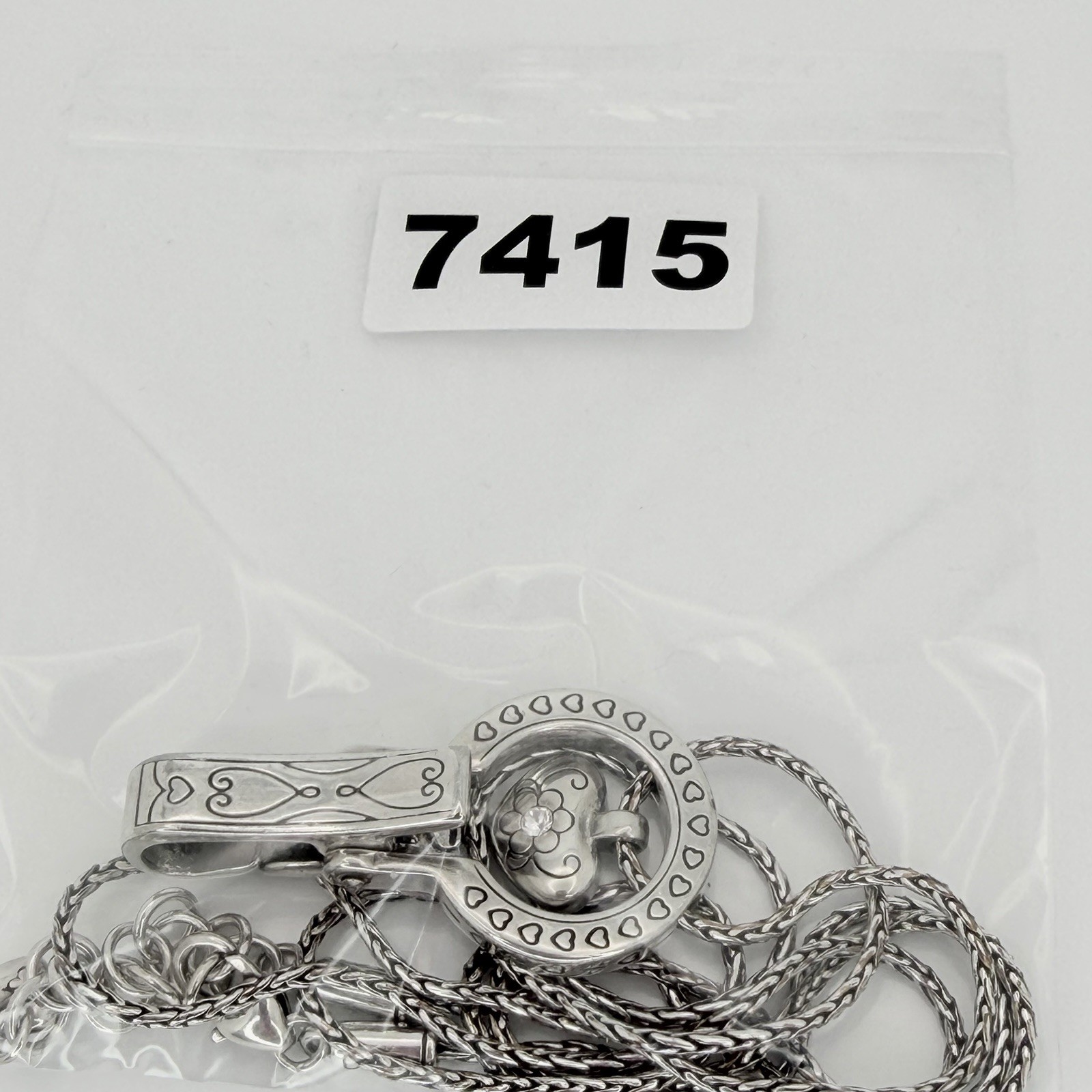 Brighton Floating Heart Badge Clip Necklace Lanyard Crystal Accent Adj. 36″