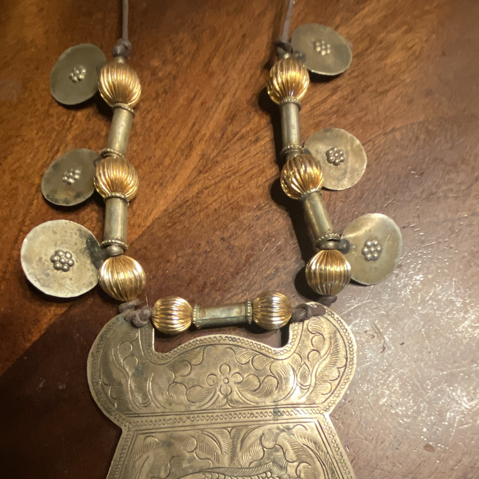 Bohemian Ethnic Statement Charm Pendant Cord Necklace Silver/Gold Tone Beige