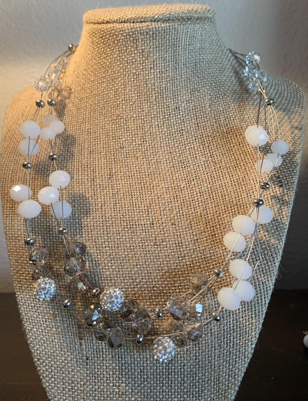 Chico’s Wire White Bead Silvertone 20 Inch Long
