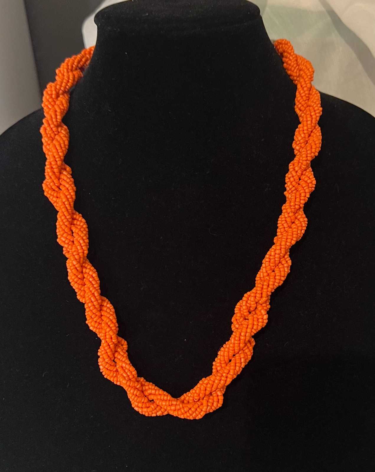 Bocar Orange Toned Seed Beaded Statement Necklace in Perfect Condition