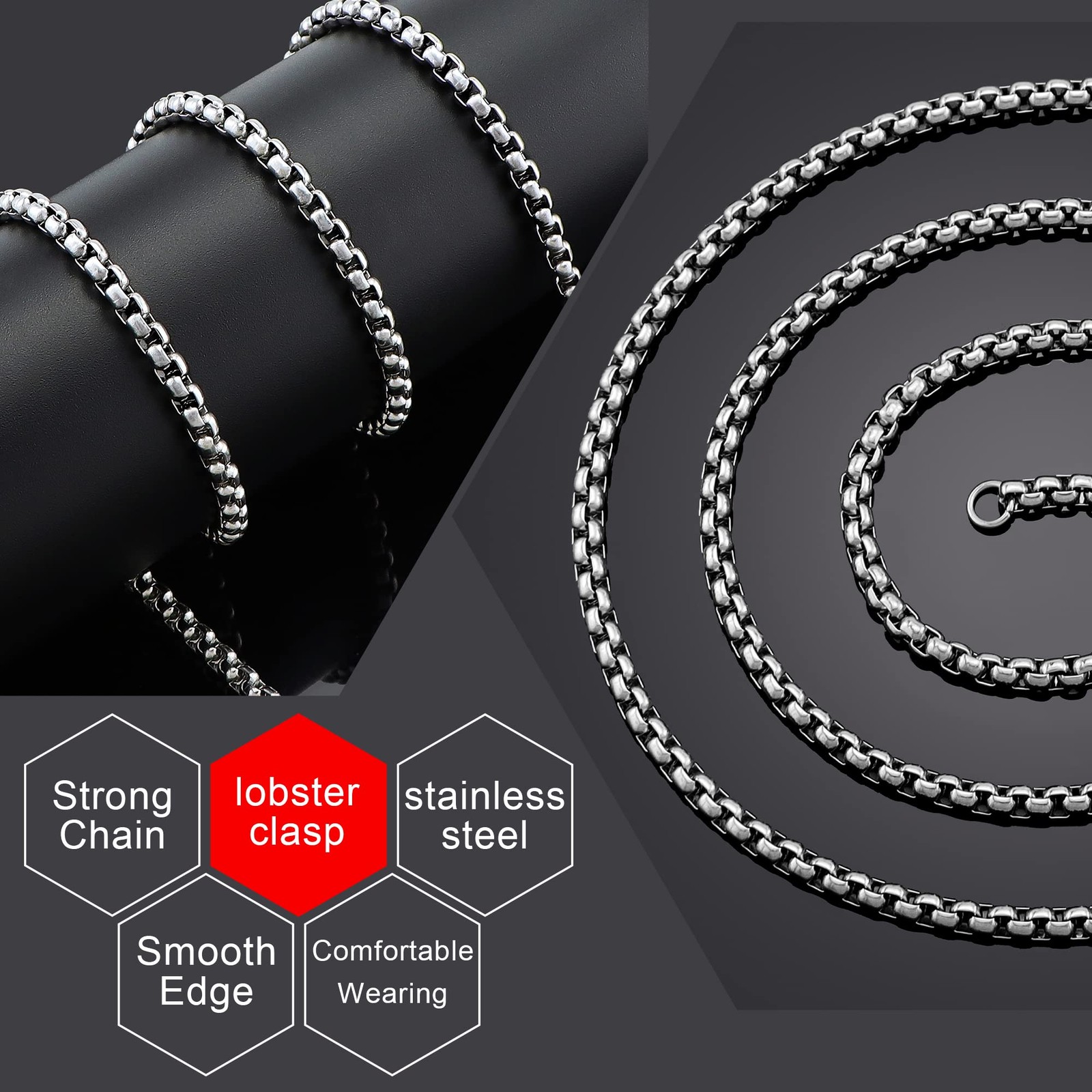 2mm Stainless Steel Square Rolo Chain Necklace for Men & Women 16 Inches