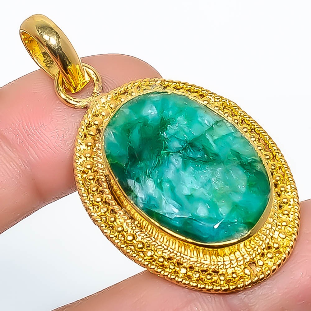 Emerald (Lab-Created) Silver Gold Plated Pendant 1.95″ P7622-211