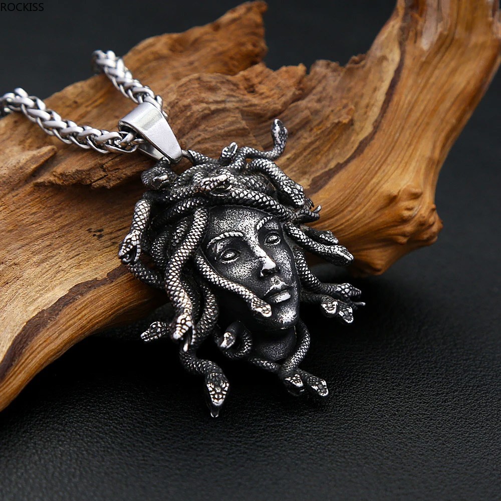 Gothic Medusa Pendant Necklace for Men Women Punk Stainless Steel Chain Necklace