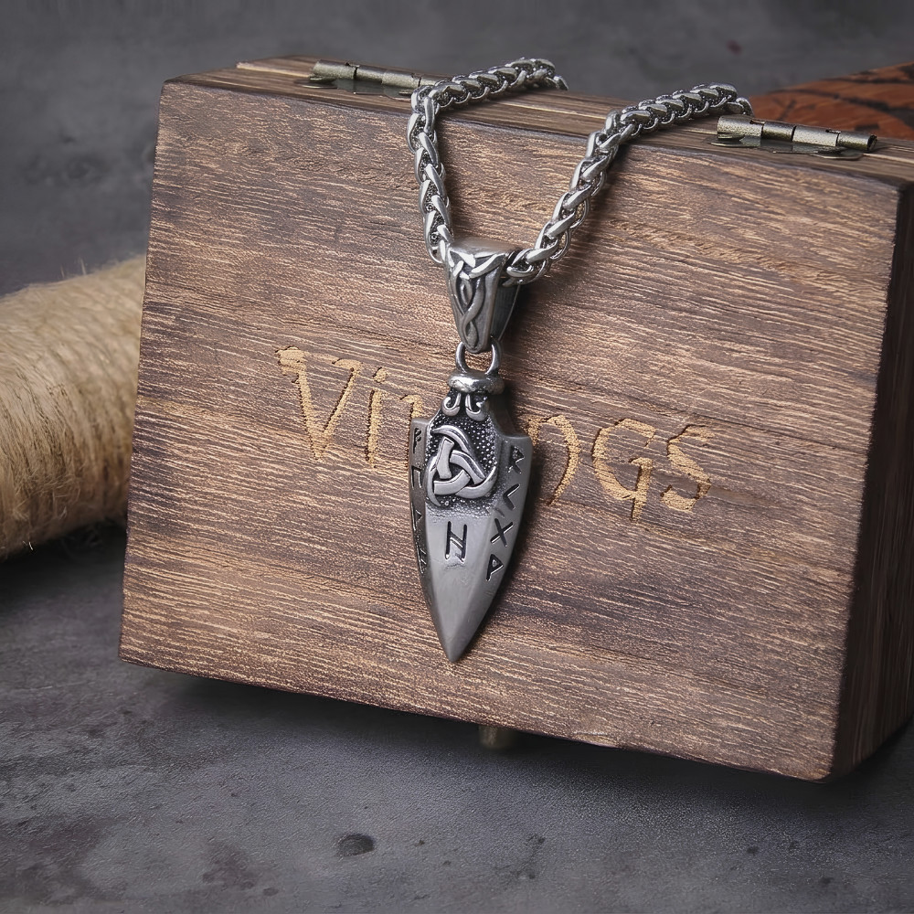 Viking Spearhead Pendant Necklace Norse Rune Triquetra Stainless Steel Men NEW