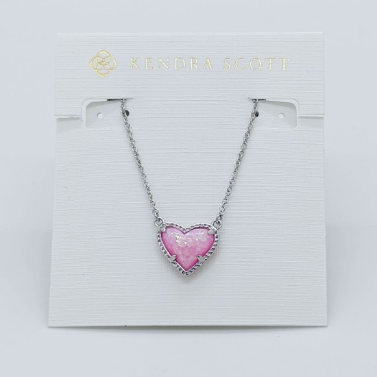 New Kendra Scott Ari Heart Silver Necklace in Pink Opal