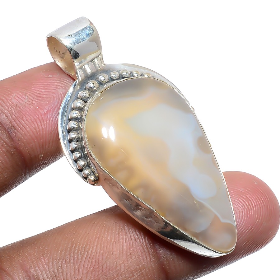 Botswana Lace Agate 925 Sterling Silver Handmade Pendant 1.77″ T18
