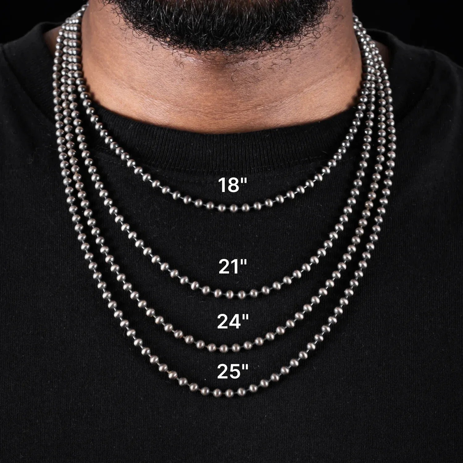 Silver Ball Chain Necklace. Width 3mm