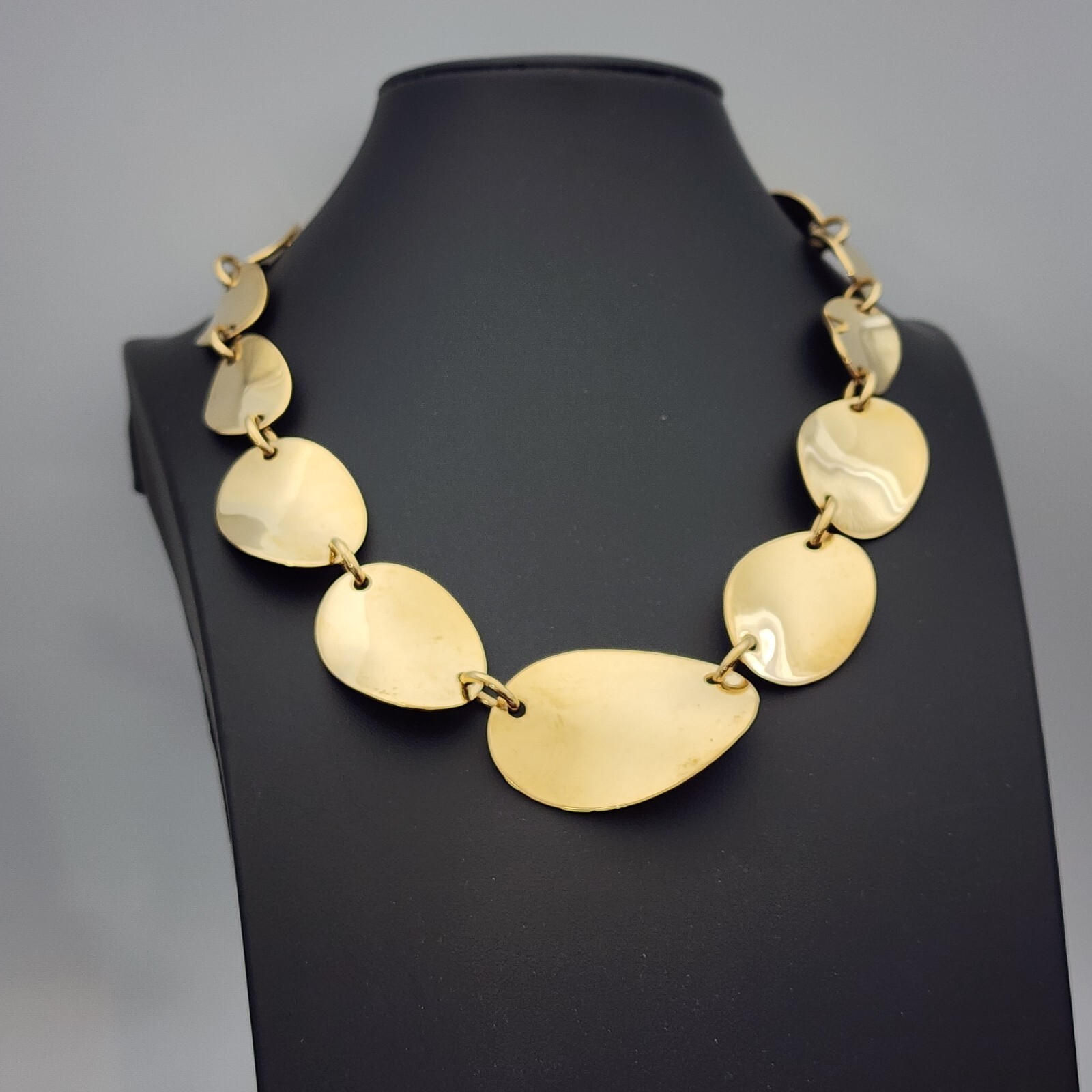 Vtg Choker Francesca Visconti Graduated Waved Ovals Shiny Gold Tone Necklace 16″