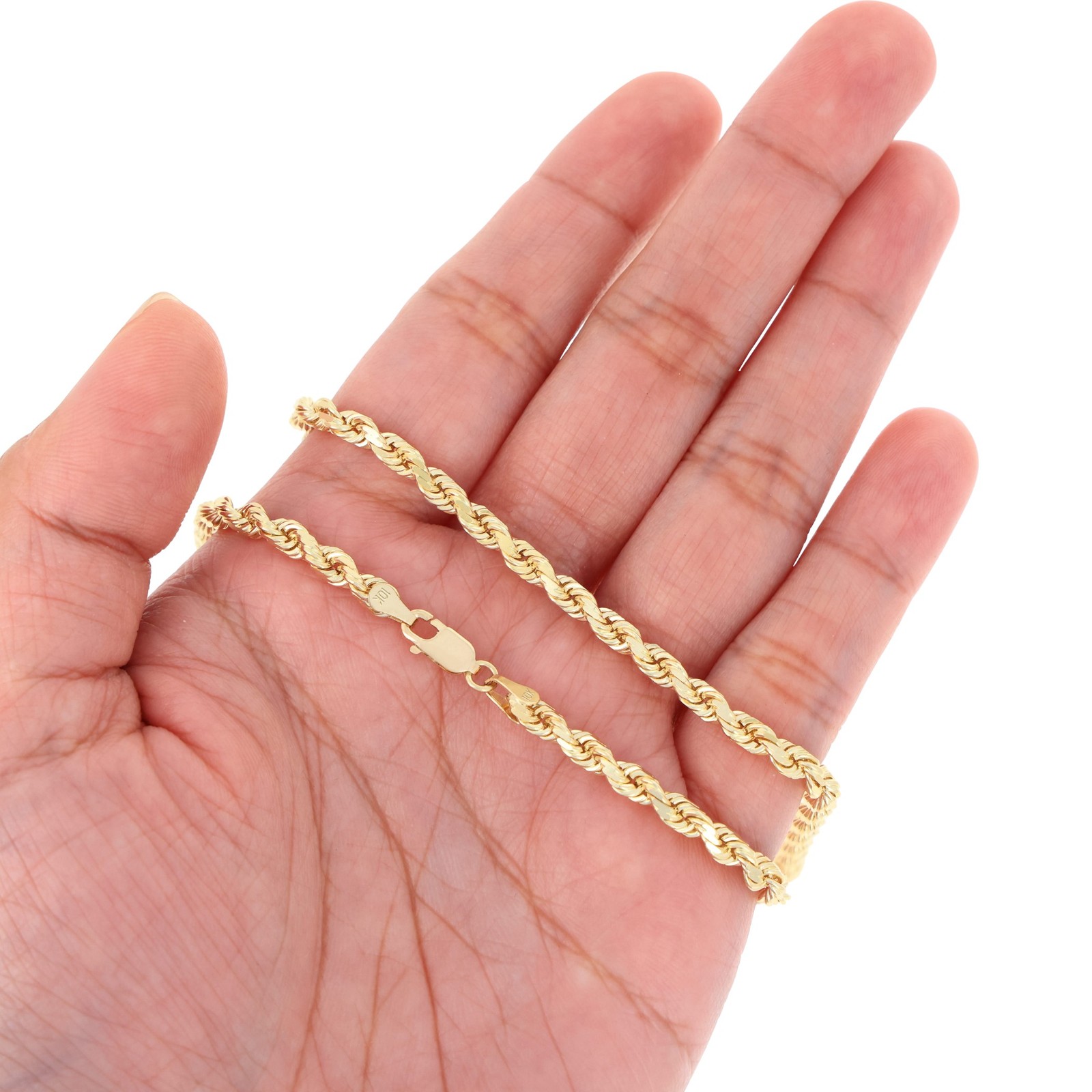 10K Yellow Gold 2mm-7mm D/C Rope Chain Bracelet Men Women 7″ 7.5″ 8″ 8.5″ 9″