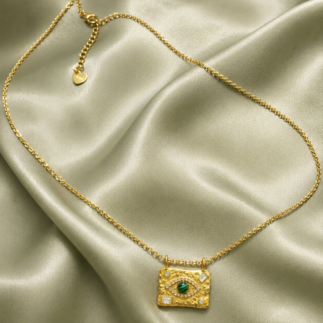 Anthropologie Malachite Evil Eye Necklace Devil Gold CZ Boho CZ Crystal Chain