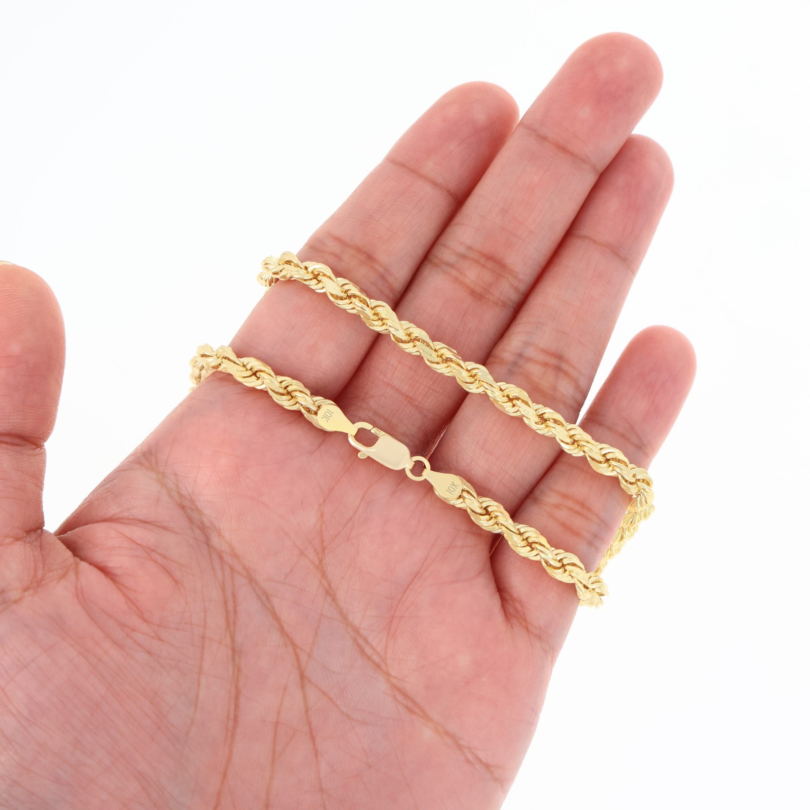 10K Yellow Gold 2mm-7mm D/C Rope Chain Bracelet Men Women 7″ 7.5″ 8″ 8.5″ 9″