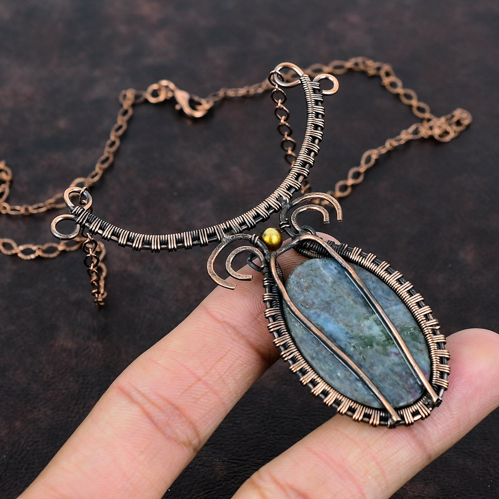 Ruby In Kyanite Copper Gift For Mum Wire Wrapped Necklace Adjustable 18.0″