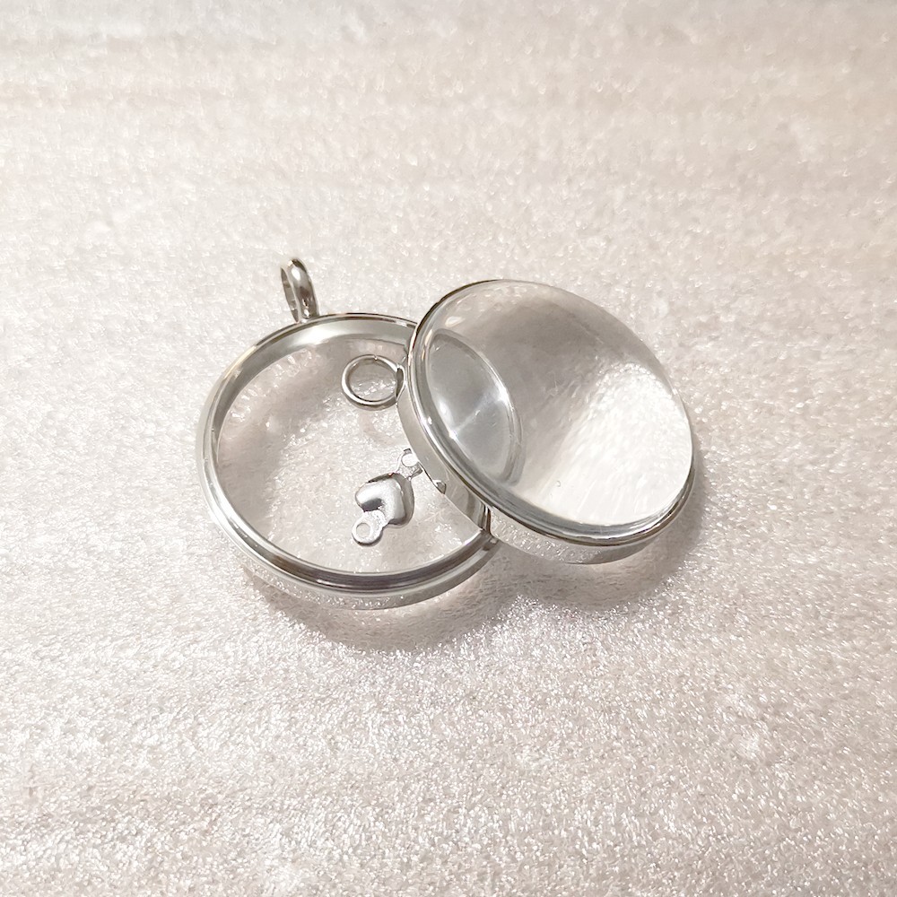 FLOATING CHARMS LOCKET LIVING MEMORY SPHERE PENDANT STAINLESS STEEL PERSONALISED
