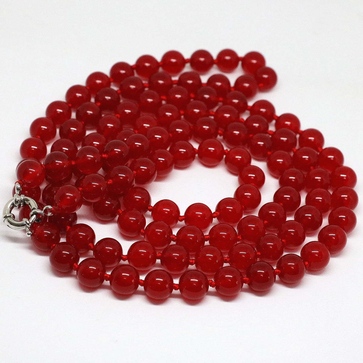 10mm Red Jade gemstone Round Beads Long necklace 36” AAA++
